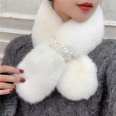 Mao Mao Scarf Autumn And Winter Cute Korean Version Pearl White Universal Warm Scarf Girls Plush Solid Color Scarf