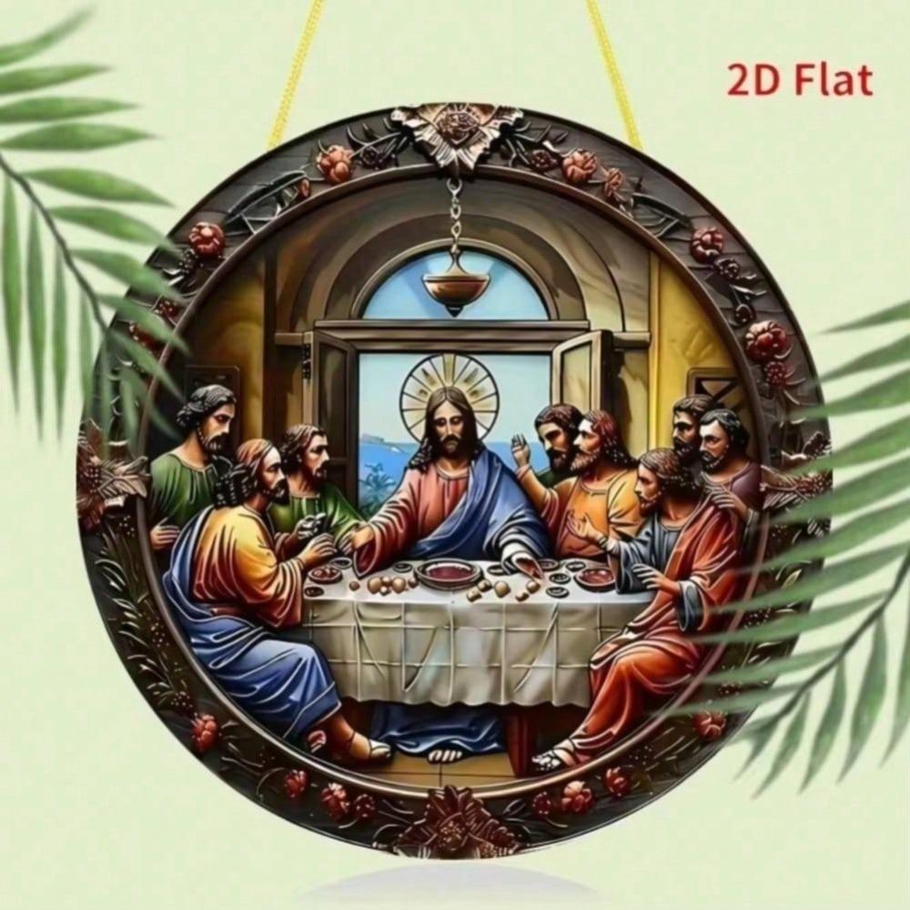 Religious Circular Metal Wall Art Jesus Apostles Last Supper Dining Room Decor Vintage Farmhouse Christian Plaque