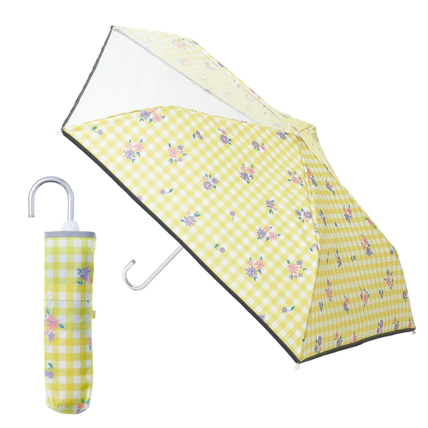 

estaa Складной зонт с прозрачным клетчатым и цветочным светоотражающим 50 см Желтый Детский Окошко, Ветрозащитный, Дизайн, Тесьма, Защита от защемления пальцев, Спицы,