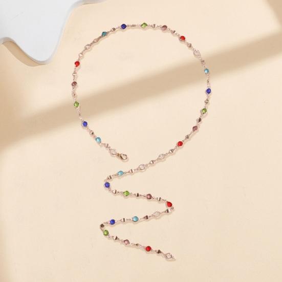 Women Necklace Colorful Faux Crystal Adjustable Length Deep V Neck Clothes Pairing Long Clavicle Necklace Prom Party Chest Jewelry