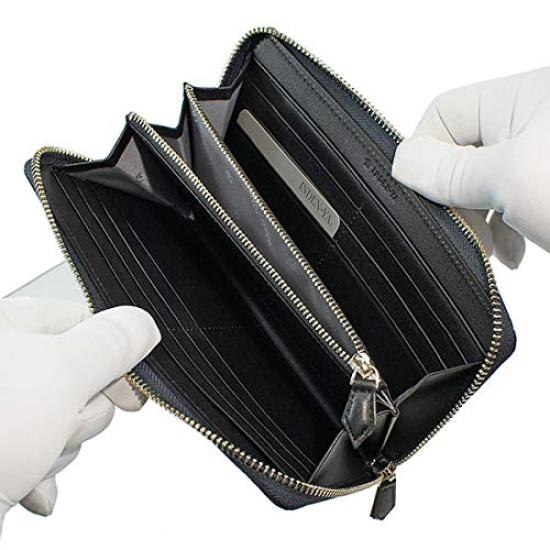 Inden-ya Inden Wallet, Long Wallet, Y-Shaped, Round Zipper, Deerskin Leather, Black with Black Lacquer, Dragonfly Pattern, 2111-01-008