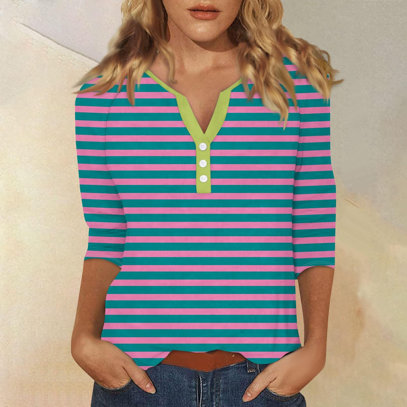 Жен. Футболка Футболка С принтом Пуговицы Рукав 3/4 Повседневные Выходные Мода — фото 4