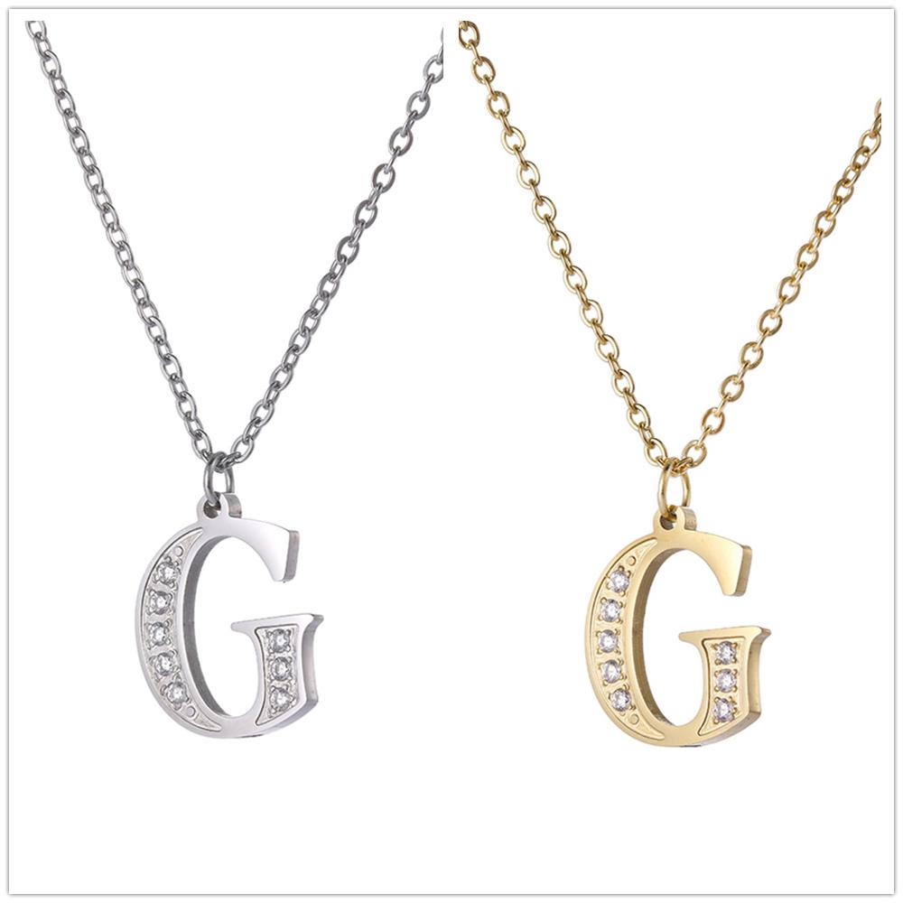 Women Clear Zircon 26 Letters Pendant Necklace Stainless Steel Gold A-Z Alphabet Choker Initial Necklaces Jewelry