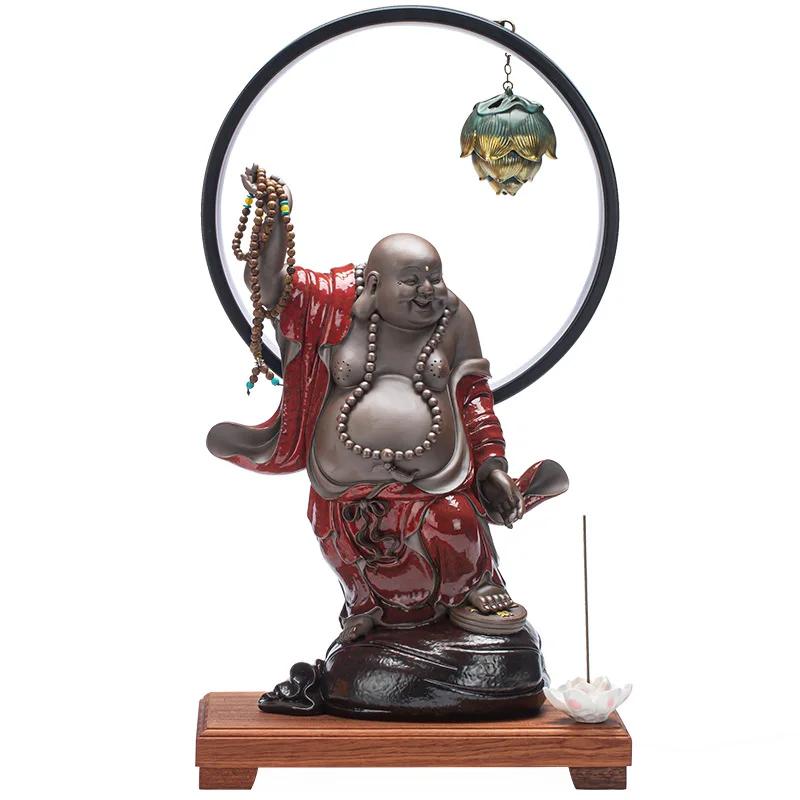 New Chinese Style Large Belly Maitreya Buddha Ceramic Buddha Statue Lamp Ring Decoration Home Decor Living Room Decorations