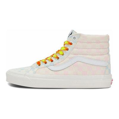 Sk8 38 Crema Malvavisco Tela Cuero Damero Bloque de Color Zapatillas de Skate de Caña Alta Unisex Zapatillas Rosas Azules VN0A5KRIB37