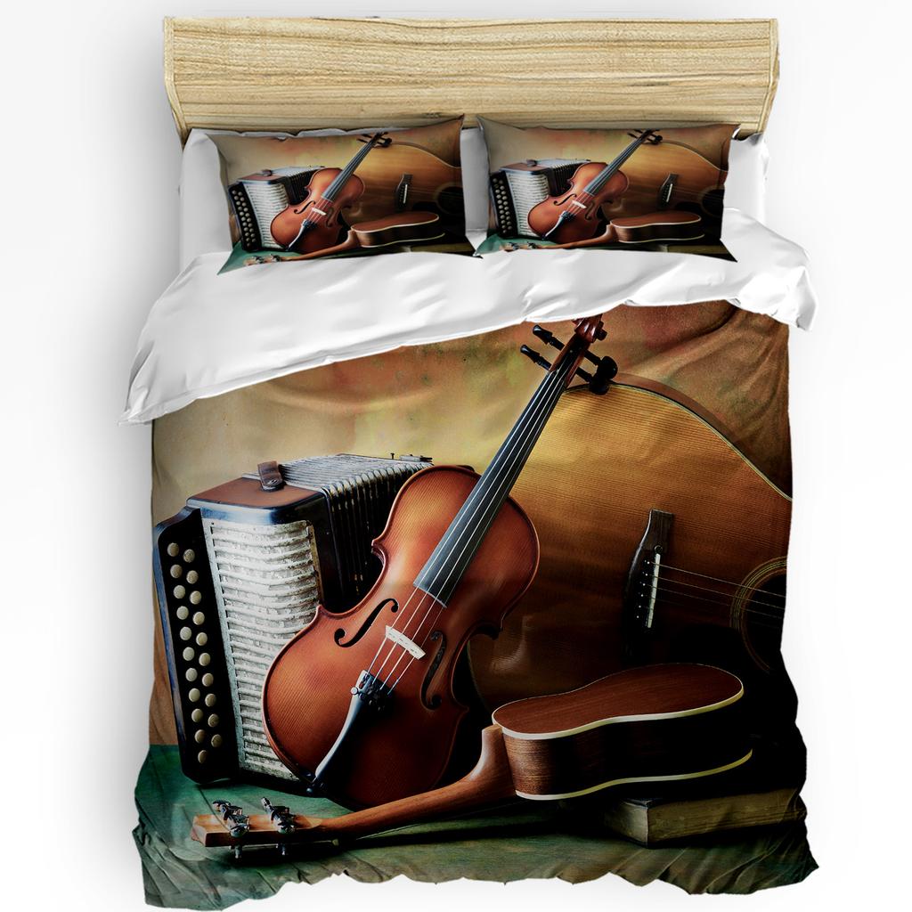 Artistic Violin Music Vintage Bedding Set 3pcs Duvet Cover Pillowcase Kids Adult Quilt Cover Double Bed Set Home Textile