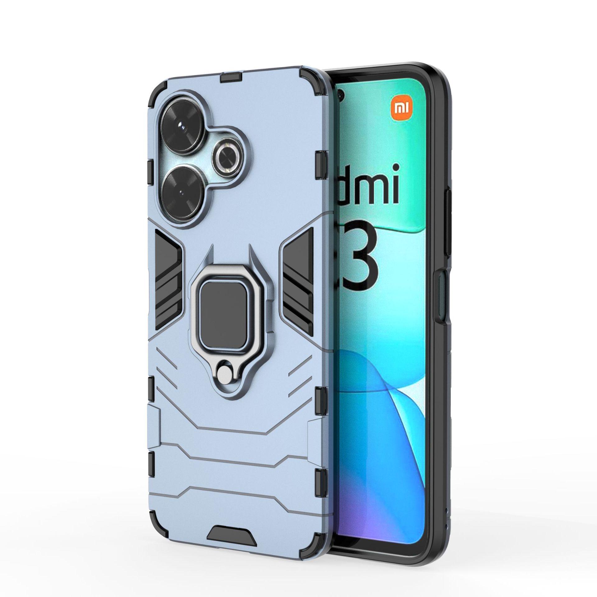 

Чехол для телефона Xiaomi Redmi 13 4G Черная Пантера/Железный Человек с кольцом и защитой от падения для Poco M6 Pro/F6 Redmi 13 4G синий