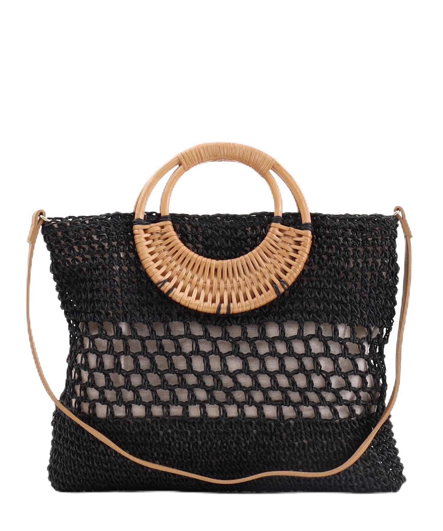

Rattan round handle x Paper Black [Cuko] Handbag, 2-way bag/A4 size, Women s, (019)