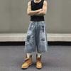 Unisex American Street Graffiti Print Denim Shorts - Trendy, Loose-Fit, Retro-Style Cropped Summer Shorts