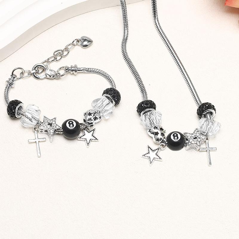 New Black No.8 Ball Heart Star Cross Bracelet Necklace Unique Fashionable Sweet Versatile Personalized Jewelry Gift