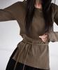 Leondeondada Pleated Pendant Boat Neck T-Shirt, Brown