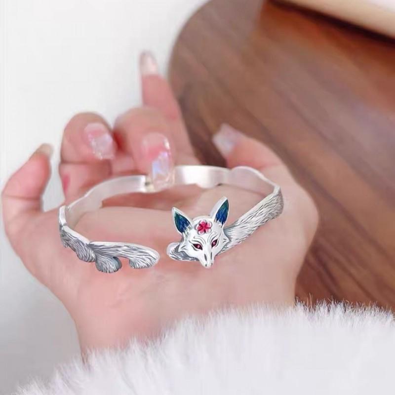 Vintage Fox Motif Adjustable Plated Bracelet Women Ethnic Boho Chic Minimalist Jewelry Copper-plated Silver