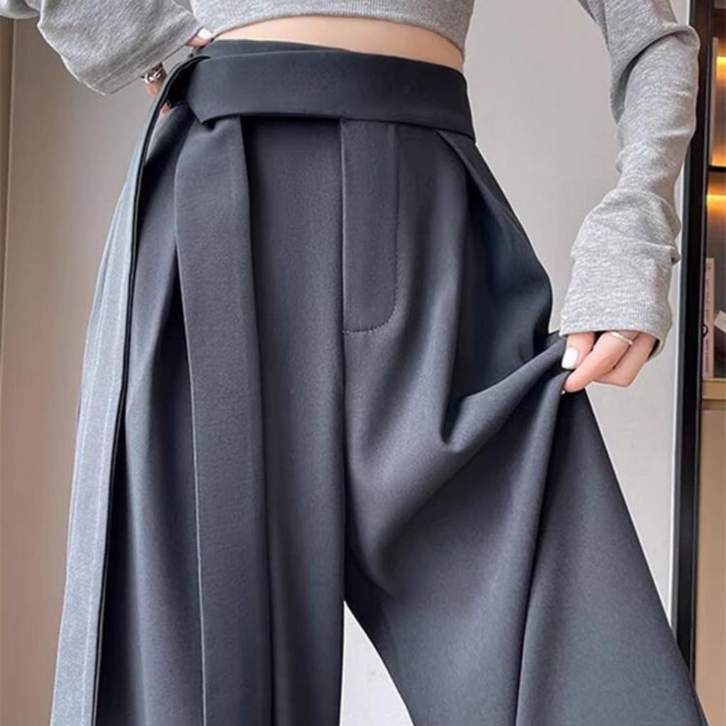 Vår dam Lösa Hög Midja Raka Vida Ben Byxor Dam Klassiska Raka Ben Kostymbyxor Elegant Stil Kontor