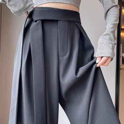 Pantalon large taille haute droit à jambes larges pour femme Style classique Pantalon de costume droit Style élégant Bureau
