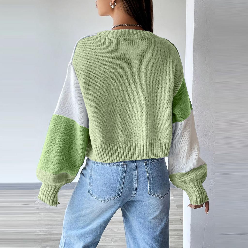 Women's Versatile Colorblock Casual Striped Long-sleeved Knitted Sweater Jacket