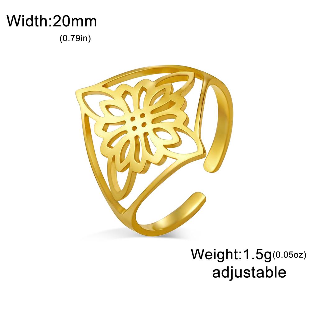 Fashion Flower Witch Knot Open Ring Stainless Steel Minimalist Charm Ring Retro Adjustable Irish Jewelry Gift
