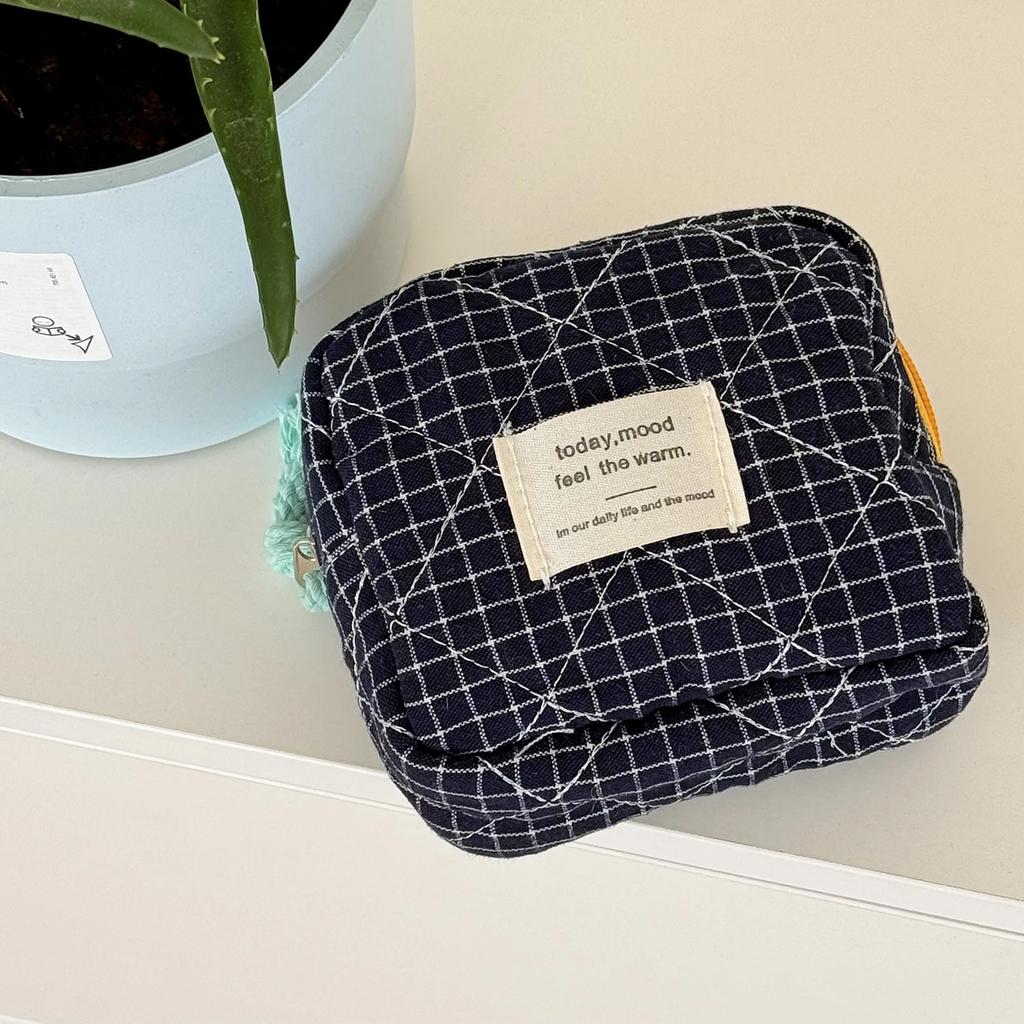 Quilted Plaid Girls Cosmetic Bags Retro Ladies Clutch Pencil Case Coin Purse Portable Travel Female Toiletry Storage Bag Handbag