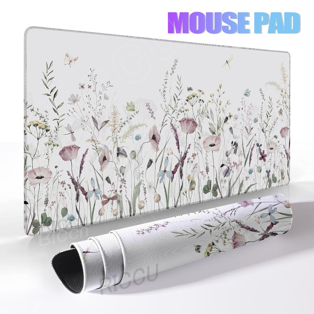 Bohemian-Style Floral Plants Mouse Pad Plant Aesthetics XXL Gamer Laptop Keyboard Desk Mat PC Extended Pad HD Office Accessories