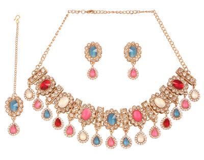 Sunsoul od Touchstone Indický Bollywood Tradičný Ručne Vyrábaný Závesný Dizajnový Šperk Náhrdelník Sada v Zlatom Tône pre Ženy. Kov, Bez drahokamov