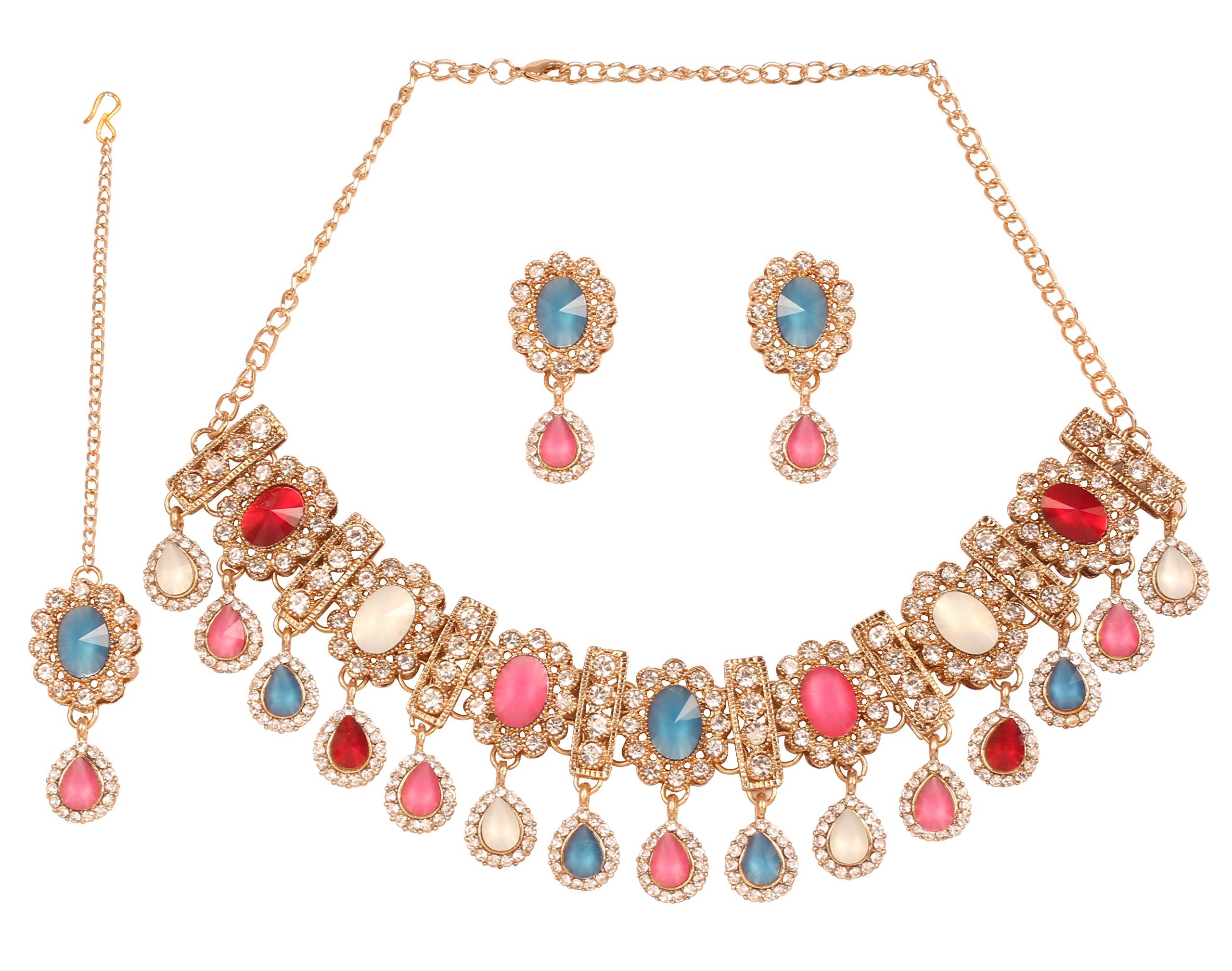 

Sunsoul by Touchstone Indian Bollywood Traditional Handcrafted Hanging Designer Jewelry Necklace Set in Gold Tone for Women. Metal, No Gemstones