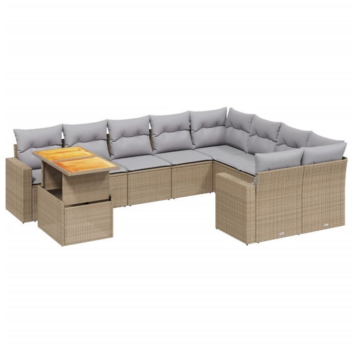 VidaXL Salon de Jardin avec Coussins 10 pcs, Canapés de Terrasse, Ensemble de Meubles de Patio, Mobilier d'Extérieur, Beige 3271479