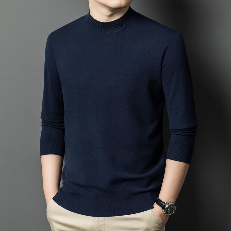 Pull en maille à manches longues et col semi-montant style coréen pour homme