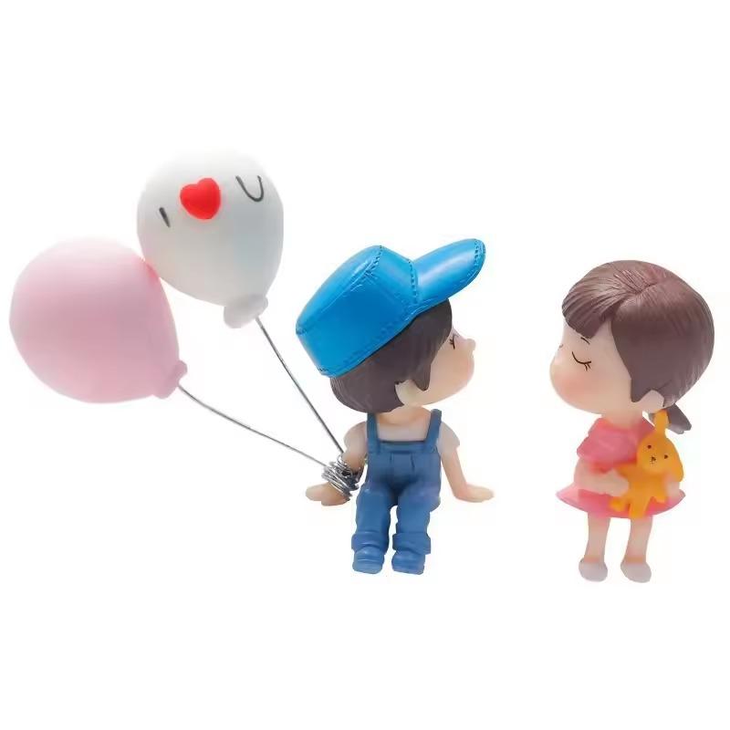 Cute Cartoon Car Decoration Accessories Couple Character Statues Balloons Car Interior Dashboard Accessories