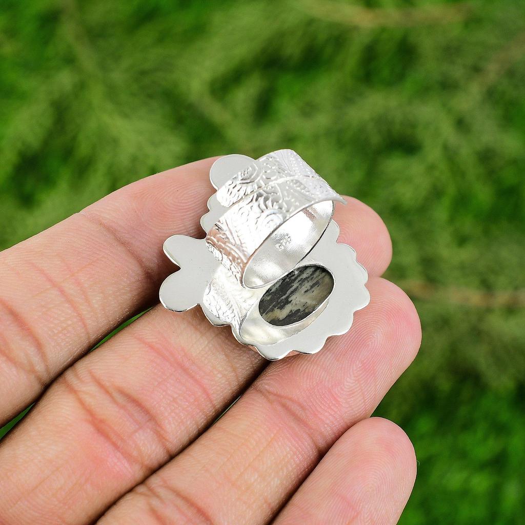 Womens day Deal Sterling Silver Silver Leaf Jasper Stone Bezel Handcrafted Ring