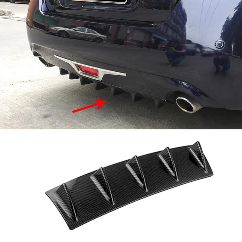 Carbon Fiber Look  Car Accessories ABS Gloss Black Rear Bumper Diffuser Lip Spoiler Shark Fin Kit Fit for Universal Cars