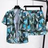 2Pcs/Set Men Beach Outfit Lapel Short Sleeve Single Breasted Shirt Elastic Drawstring Waist Wide Leg Shorts Set Hawaiian Print Casual Tracksuit