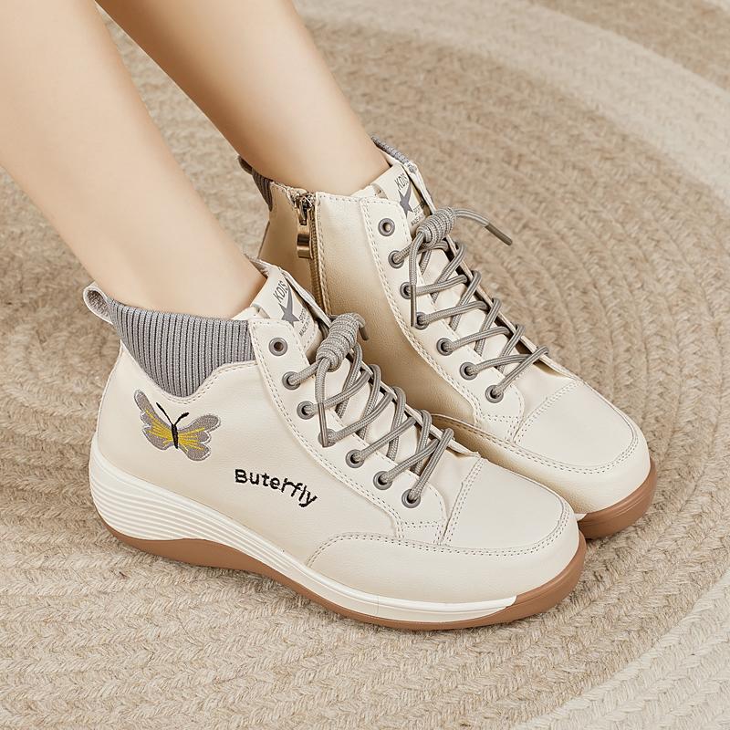 

Женские кроссовки на платформе, спортивные, повседневные, кожаные, обувь с лифтом, толстая подошва, высокий верх, кроссовки для увеличения роста 41