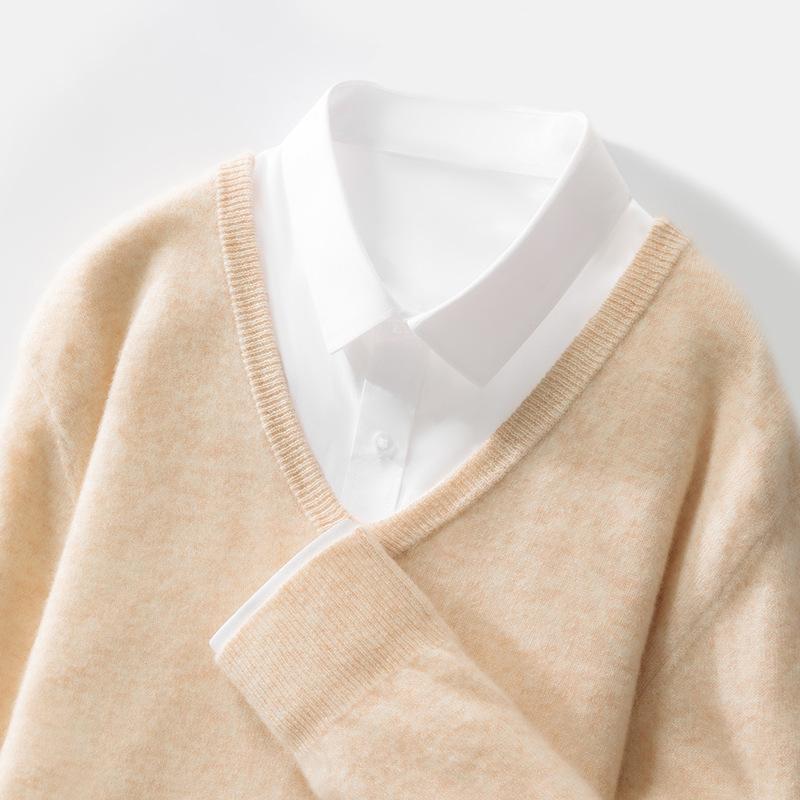 New V-neck Cardigan for Men's Solid Color Pullover Sweater Basic Large Size Loose Casual Knitted Base Shirt