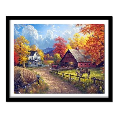 Pittura a punto diamante Fattoria Paesaggio autunnale Ricamo Scenario naturale Decorazione domestica europea