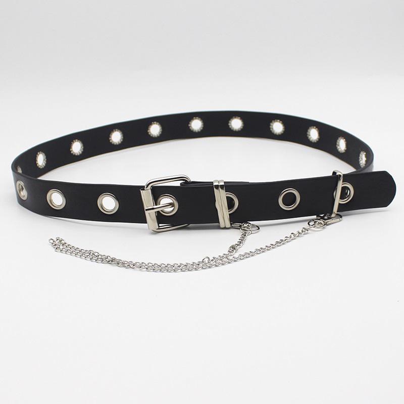 Hip Hop Eyelet Belt with Chain - Women's European/American Punk Style Fashion Waist Belt