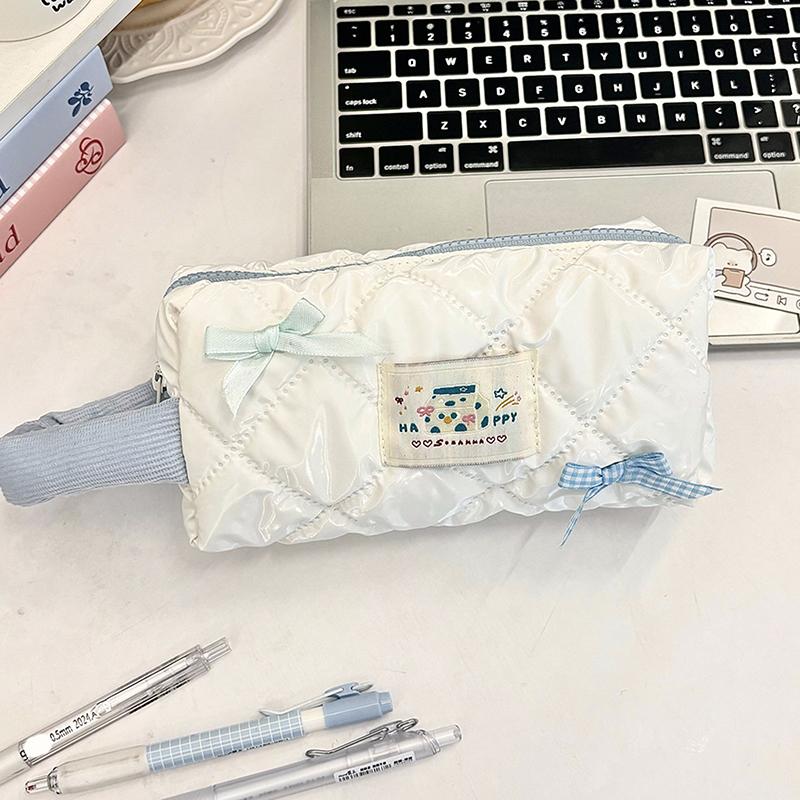 

Сумка-тоут Ins Bow, портативная, женская, косметичка, пенал для девочек-студенток, чехол для хранения, кошелек, стеганая клетчатая женская косметичка белый