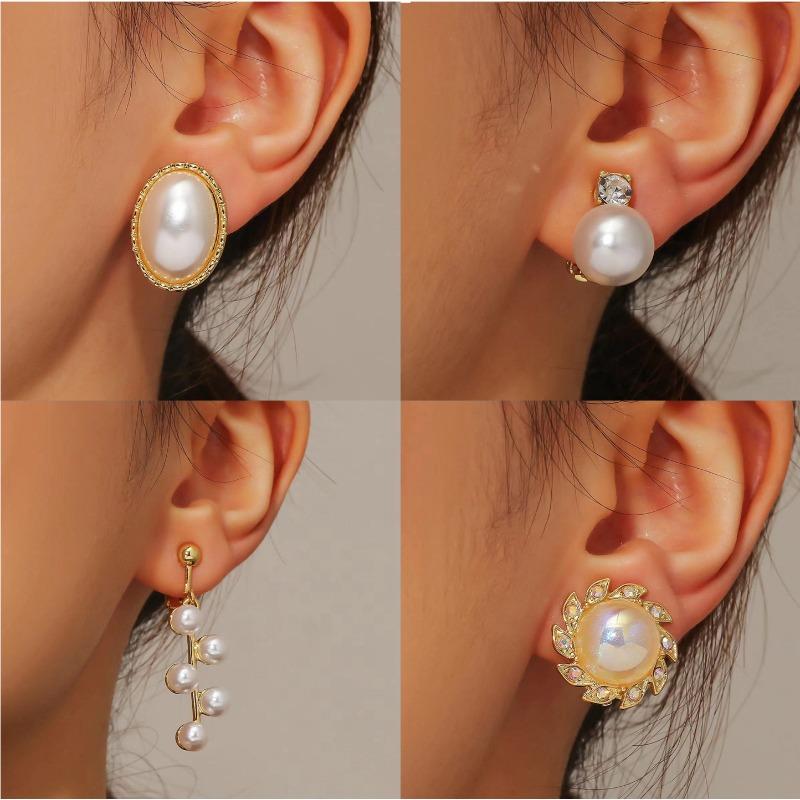 Non Perforated Pearl Clip Earrings, Women'S Fashionable Jewelry Earrings, Painless Wearing Ear Clips