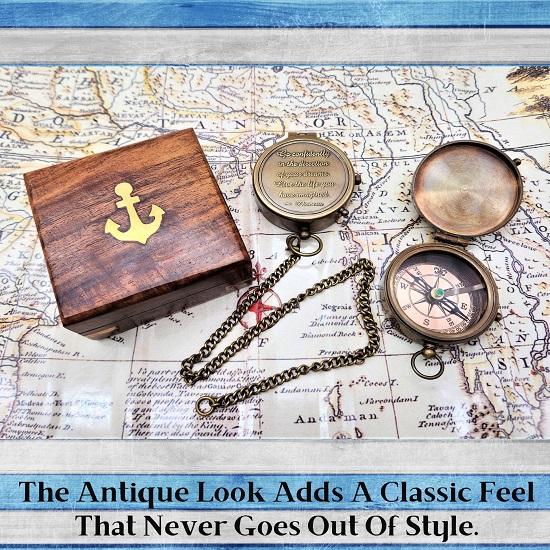 Námořní kompas Jděte s jistotou ve směru svých snů, vyryjte báseň Navigační námořní kompas z masivní mosazi s dřevěnou krabičkou