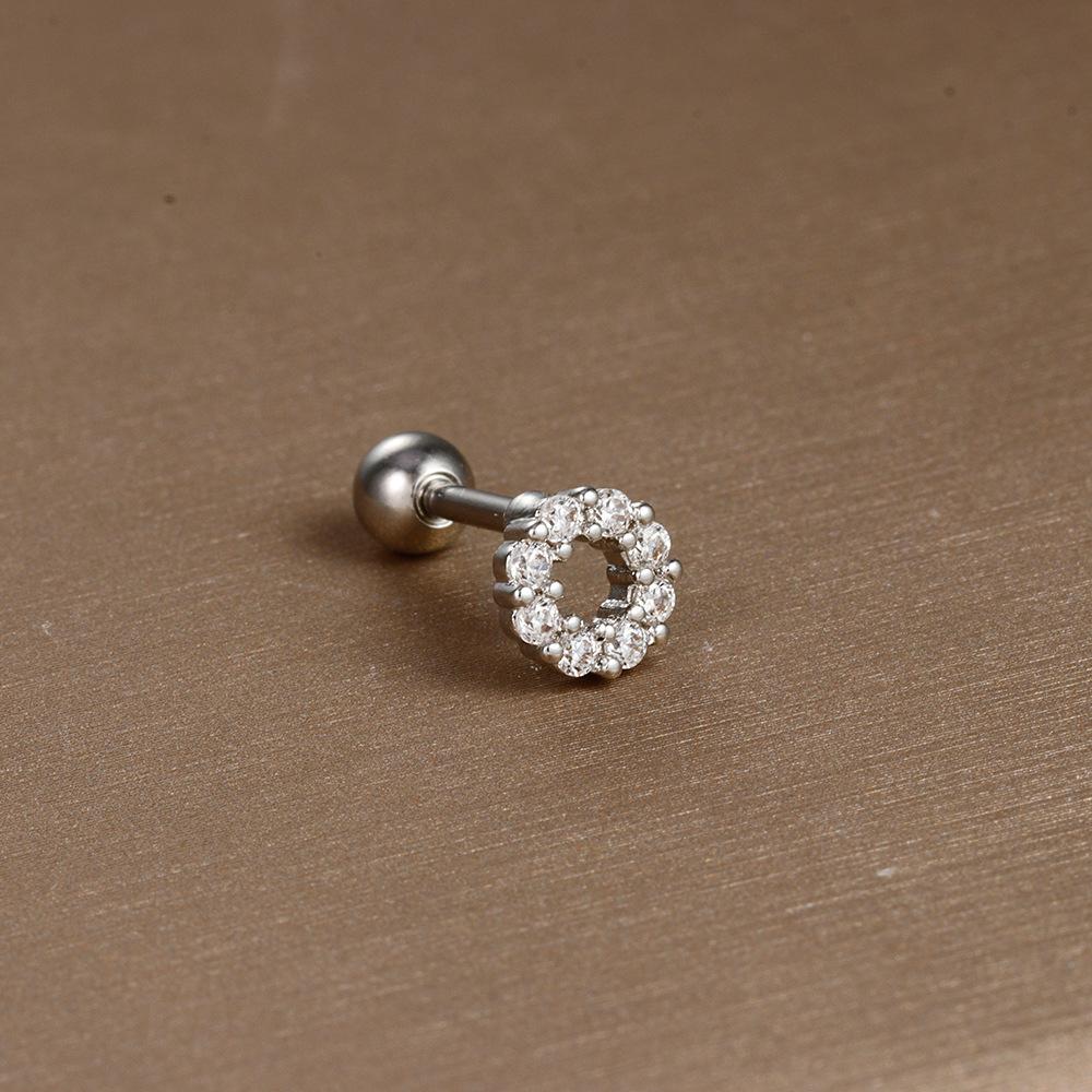 Einfache Mode Edelstahl Mond Sterne Herzen Blume Zirkon Runde Kugel Schraubstecker Ohrringe für Frauen Hip-Hop Schmuck Geschenke