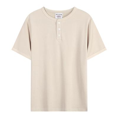 Lekki Luksus Jednolity Kolor Amerykański Retro Stary Henry Neck Slim Krótkorękawowy T-shirt