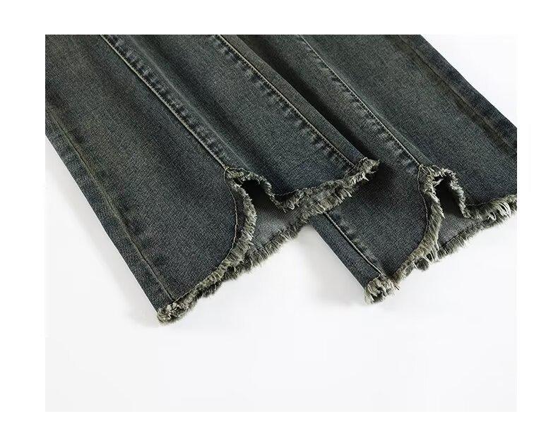 Women's 2024 Summer High-Waisted Front Slit Tassel Micro-Flared Denim Tummy-Control Pants