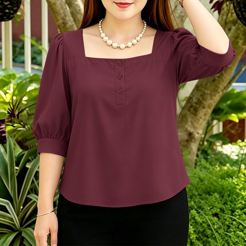 ZANZEA Women Square Collar Solid Color Casual 3/4 Sleeve Blouse