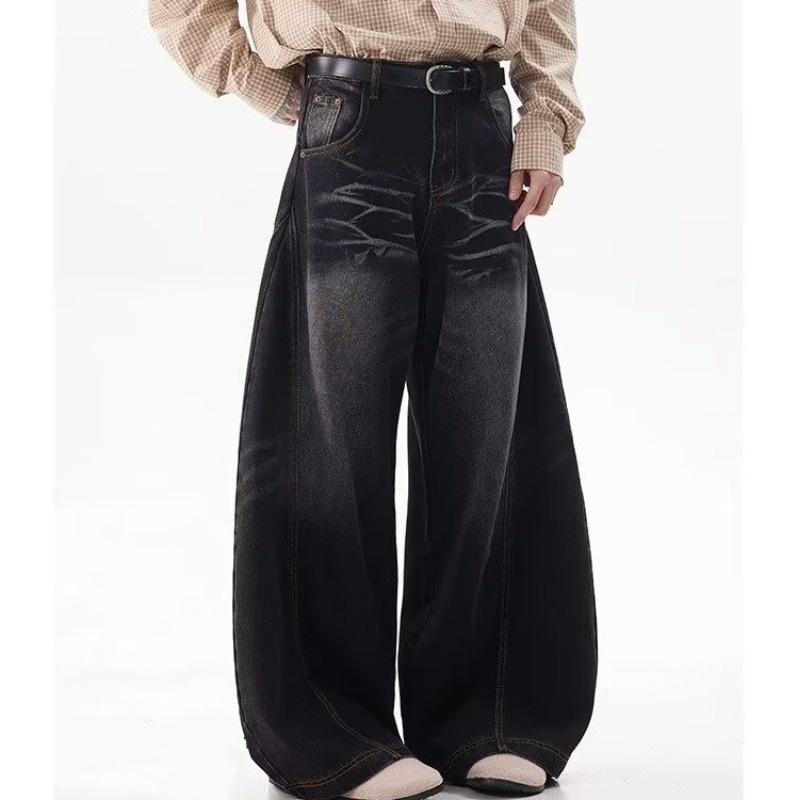 Джинсы JYL мужские расклешенные от колена винтажные с потертостями у карманов уличный стиль cleanfit свободные прямые джинсовые S амарантовый