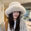 Solid Color Faux Fur Bucket Hat Imitation Fur Winter Fluffy Hat Fluffy Fur Fisherman Hat  Winter