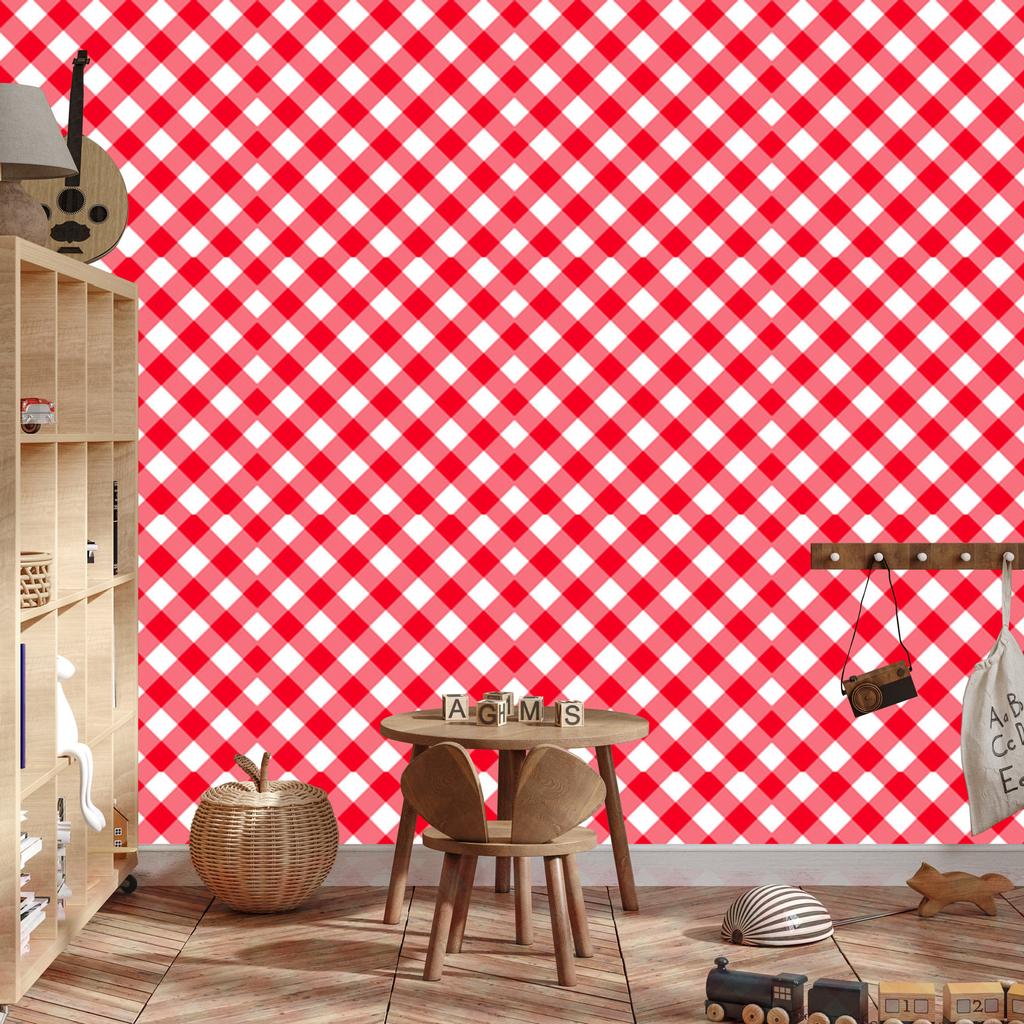 Red Checkered Wallpaper Coral, Red and White 50x1000