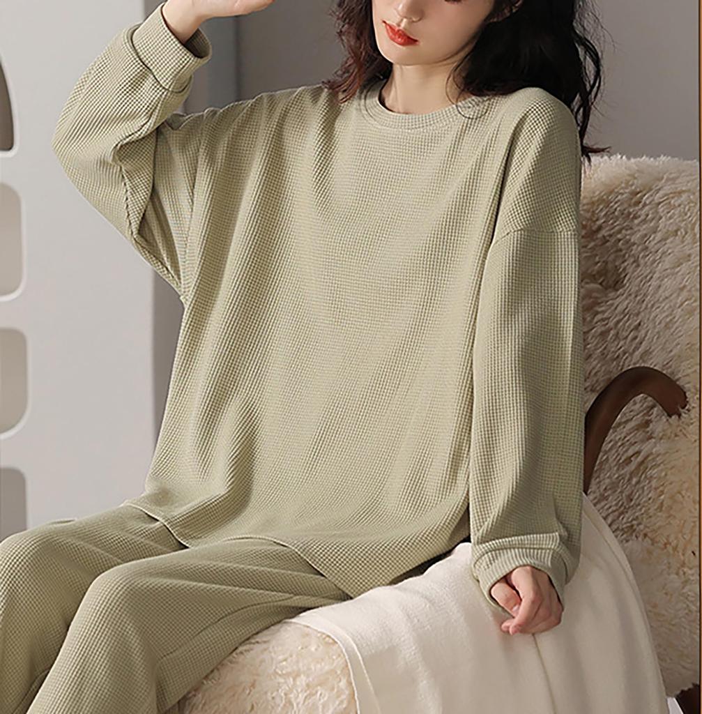 MiniAya Long Sleeve Cotton Pajamas Top and Perfect for and Cute and Solid and Gentle on the and Women's Set, Pants, Fall, Spring, Winter. Loungewear,