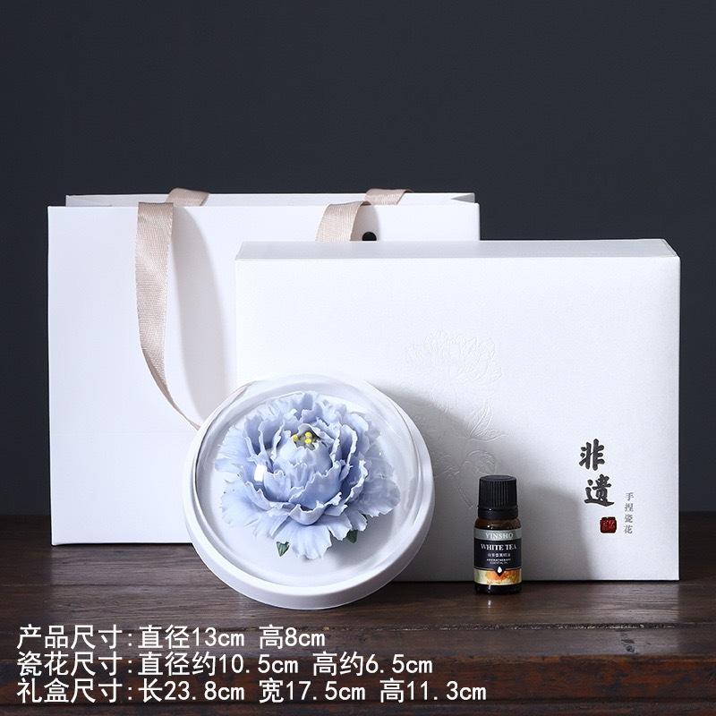Hand-Made Porcelain Peony Diffuser Incense Burner Luxury Floral Essential-Oil Stone Re-Usable Home Fragrance & Gift Décor