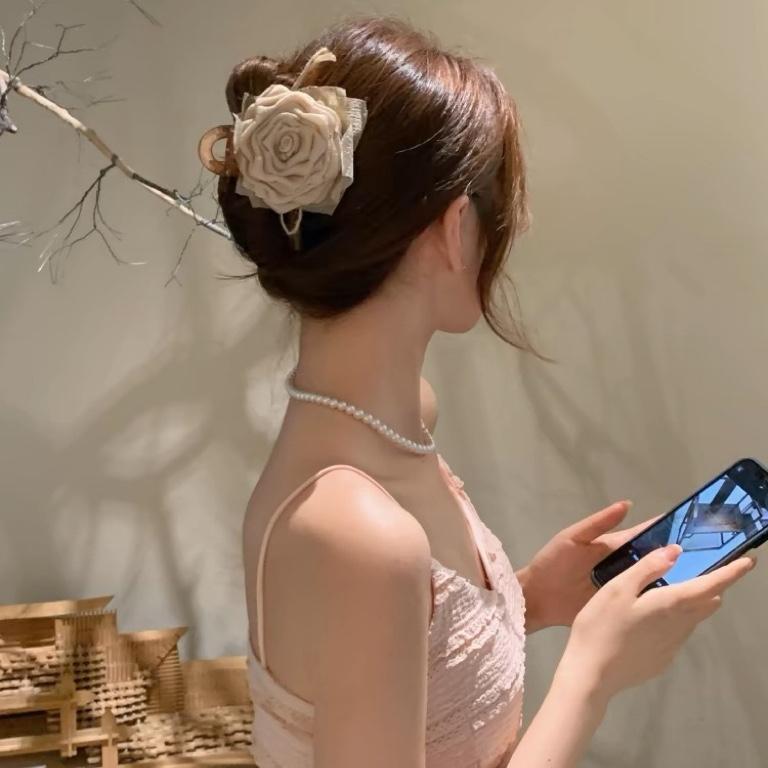 Clips Asimetric cu Floare Roz pentru Prindere Păr Ac de Păr Feminin Clips Rechin Premium Floare de Cap Accesorii de Păr Articole de Acoperământ