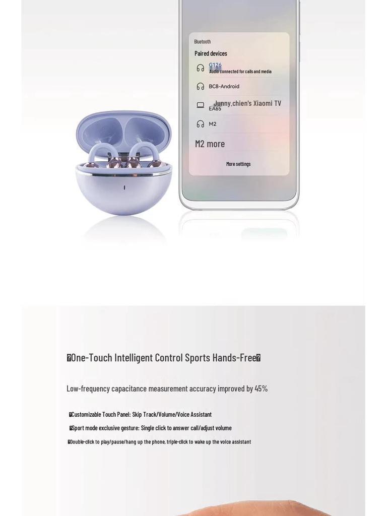 GTS15 Open-Ear Wireless Bluetooth Headphones - Air Conduction, In-Ear, Sport Ear Clip, Unisex Gift.