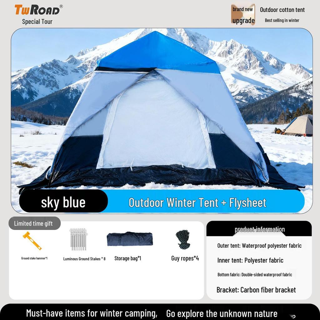 Four-Season Double-Layer Waterproof Tent with Quick-Open Design, Two Doors, Windows, and Ventilation for Camping.