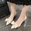 Bow high heels women's new pointed middle heel girl style hollow stiletto shoes